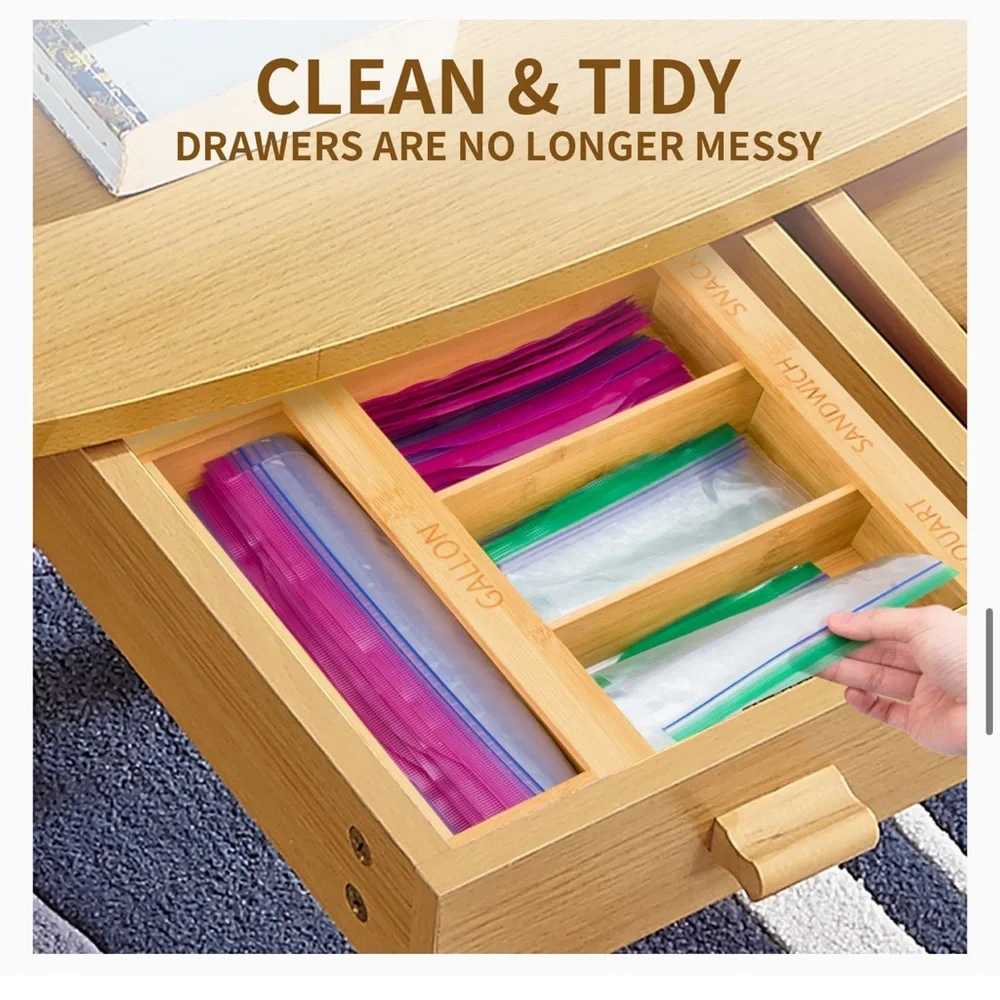Bamboo ziplock storage organizer
